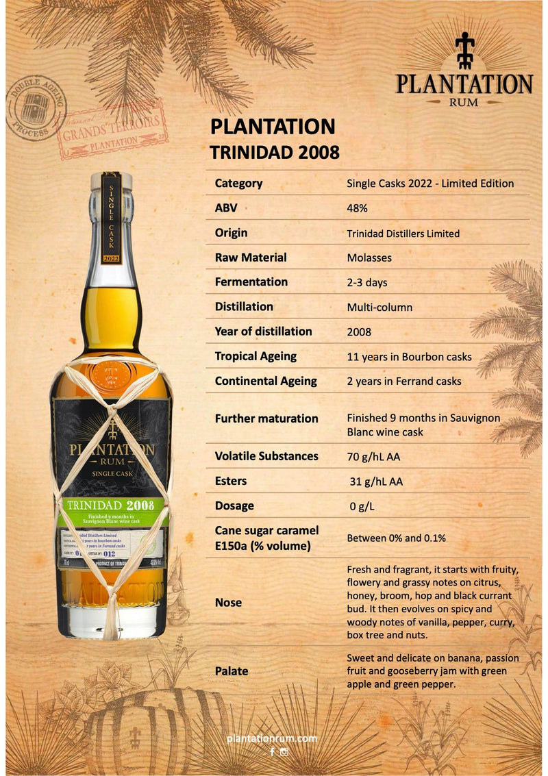 Plantation Trinidad 2008 - finished in Sauvignon Blanc casks 0,7L | Ginsonline